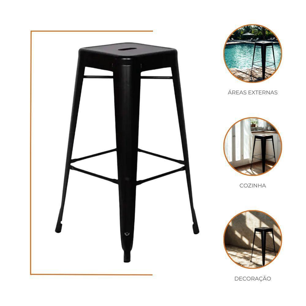 Kit 3 Cadeiras Banqueta Oficial Alta Iron Tolix Preto - 2