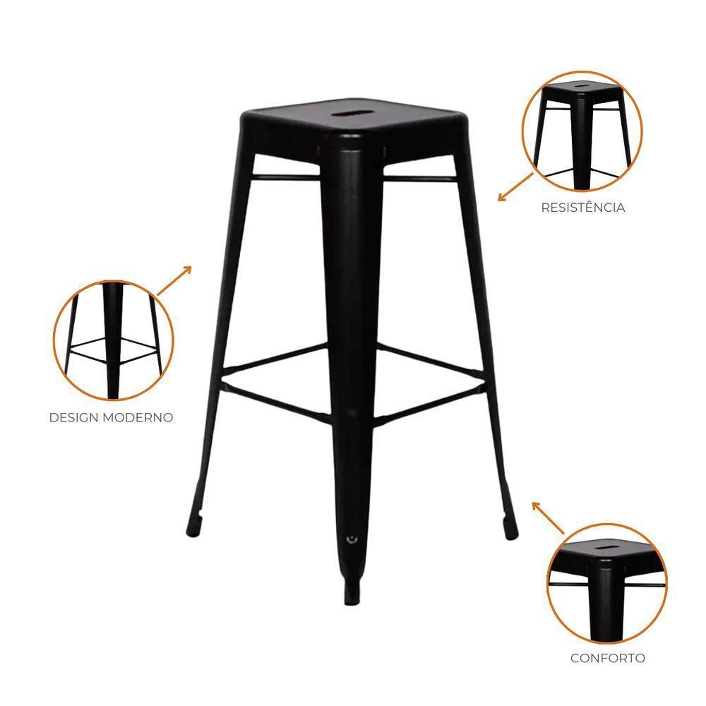 Kit 3 Cadeiras Banqueta Oficial Alta Iron Tolix Preto - 3
