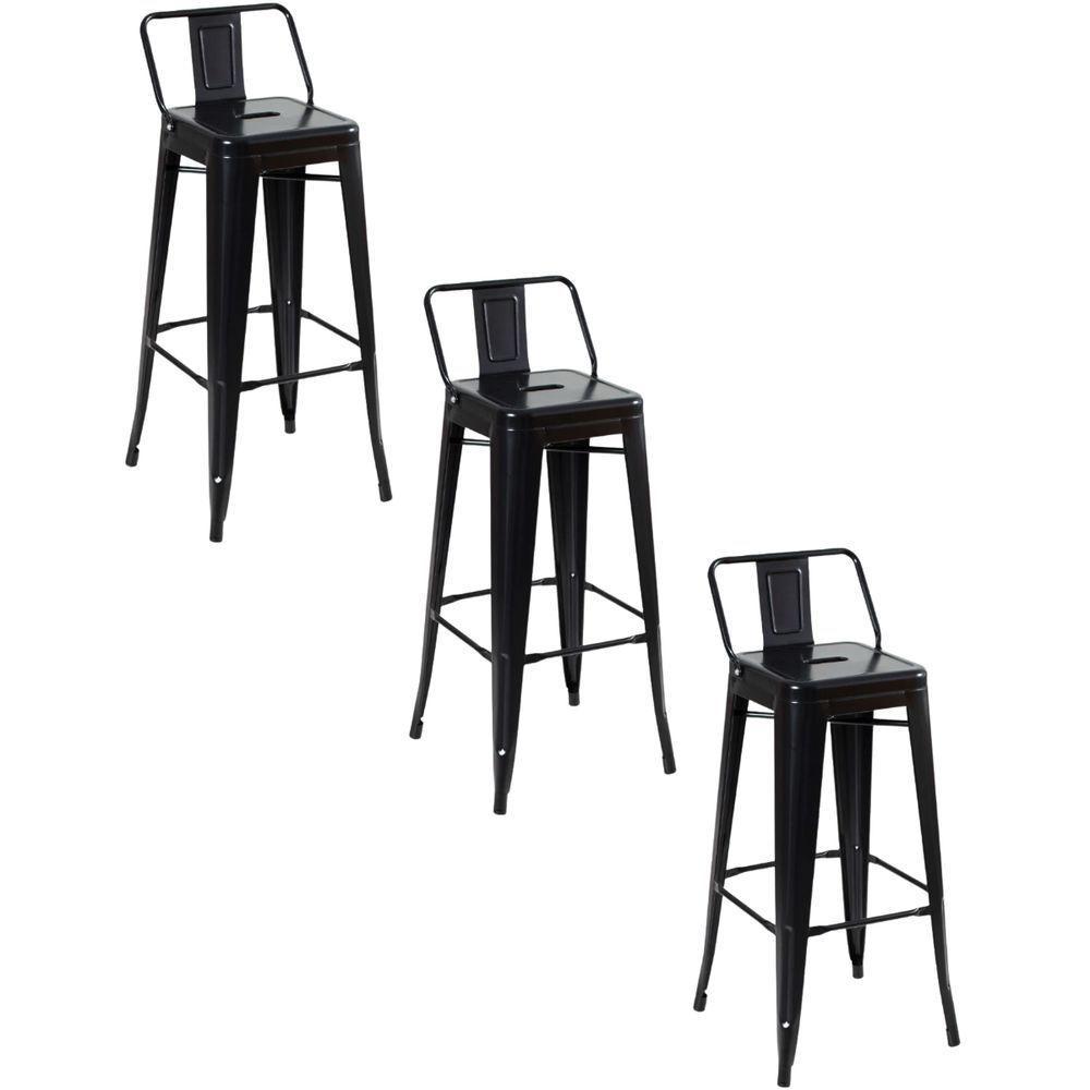 Kit 3 Cadeiras Banqueta Oficial Alta Iron Tolix Com Encosto Preto - 1
