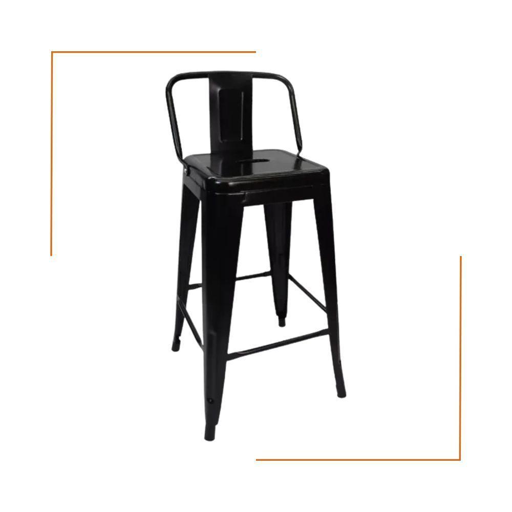 Kit 3 Cadeiras Banqueta Oficial Alta Iron Tolix Com Encosto Preto - 2