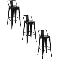 Kit 3 Cadeiras Banqueta Oficial Alta Iron Tolix Com Encosto Preto - 1