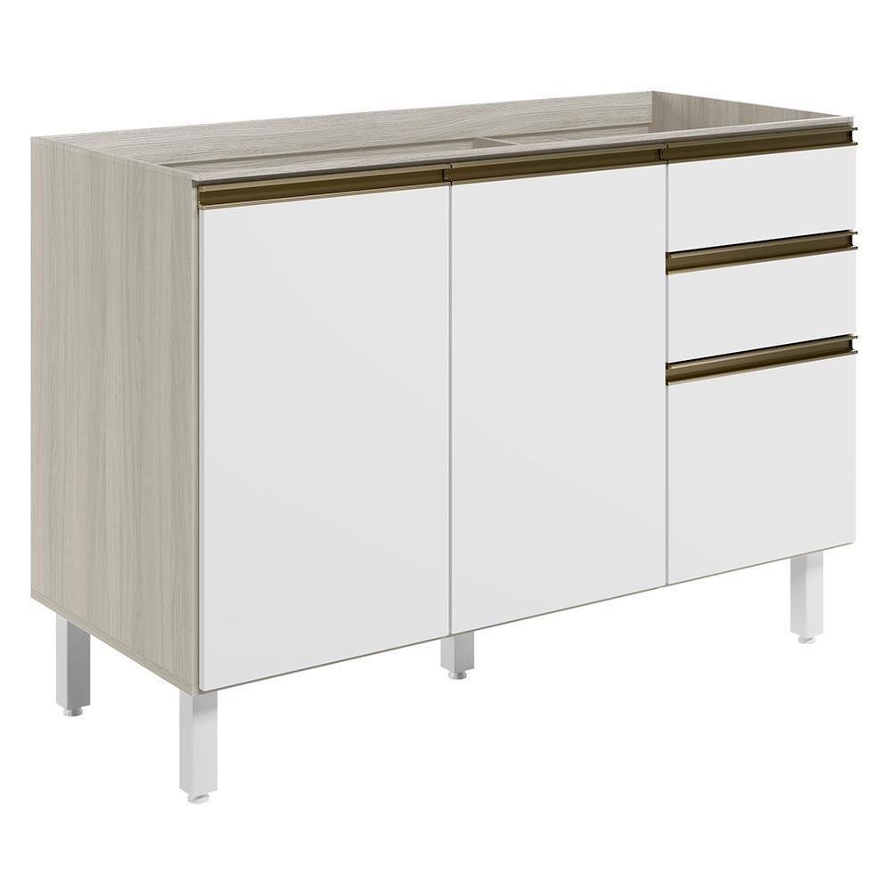 Balcao Para Pia 2p 3g 120cm Mdf Kali 16417 Bianco Toq Branco Uv Nicioli Bianco Toq Branco Uv - 1