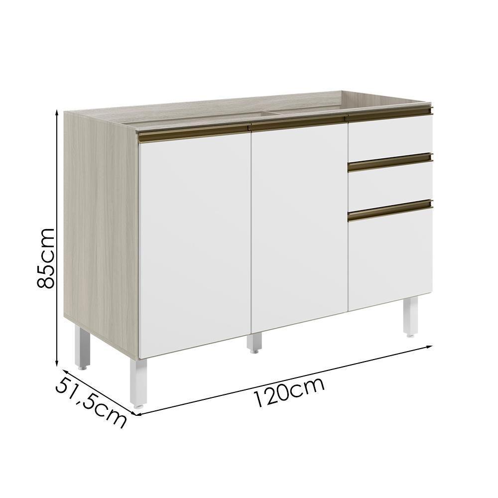 Balcao Para Pia 2p 3g 120cm Mdf Kali 16417 Bianco Toq Branco Uv Nicioli Bianco Toq Branco Uv - 3