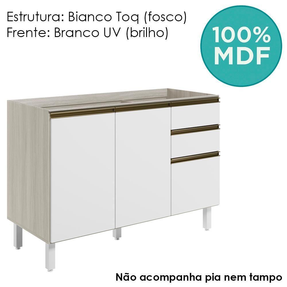 Balcao Para Pia 2p 3g 120cm Mdf Kali 16417 Bianco Toq Branco Uv Nicioli Bianco Toq Branco Uv - 4