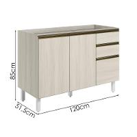 Balcao Para Pia 2p 3g 120cm Mdf Kali 16417 Bianco Toq Bianco Toq Nicioli Bianco Toq Bianco Toq - 3
