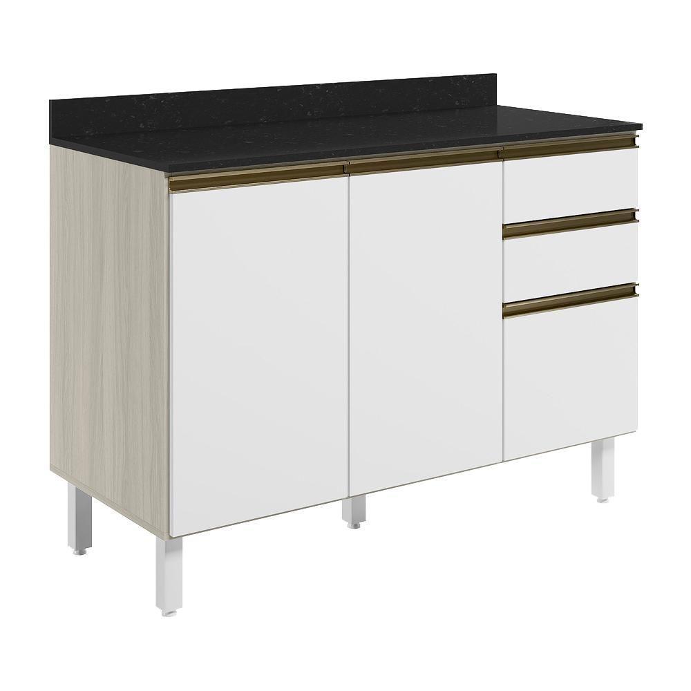 Balcao Com Tampo 2p 3g 120cm Mdf Kali 16417 Bianco Toq Branco Uv Nicioli Bianco Toq Branco Uv - 1