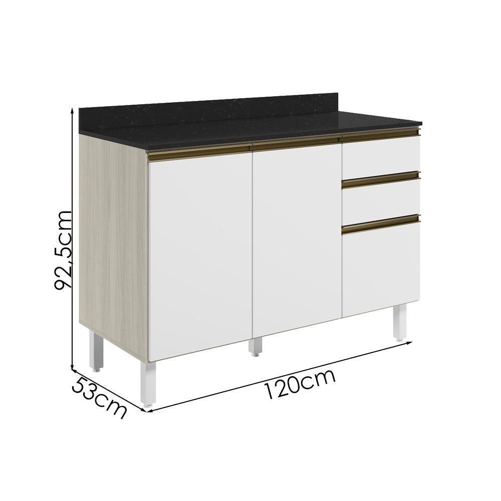 Balcao Com Tampo 2p 3g 120cm Mdf Kali 16417 Bianco Toq Branco Uv Nicioli Bianco Toq Branco Uv - 3