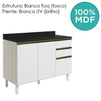 Balcao Com Tampo 2p 3g 120cm Mdf Kali 16417 Bianco Toq Branco Uv Nicioli Bianco Toq Branco Uv
