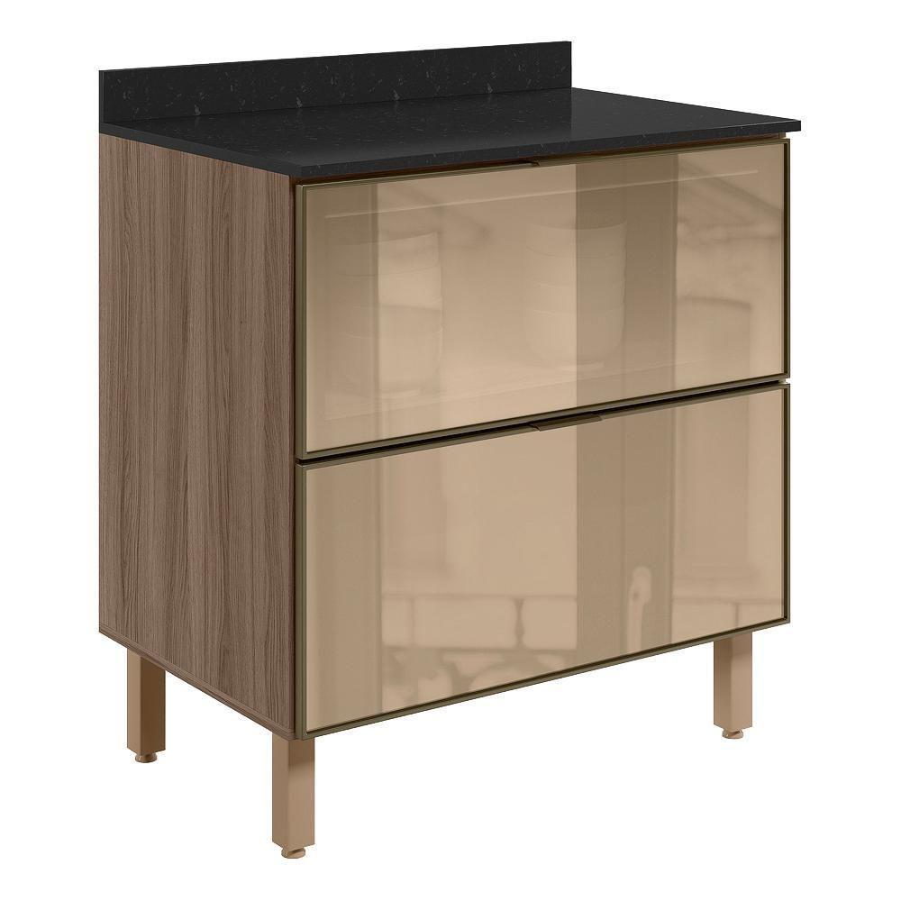 Balcao Com Tampo 2 Gavetoes Vidro 80 Cm Mdf Kali 16412 Carvalho Toq Nicioli Carvalho Toq - 1