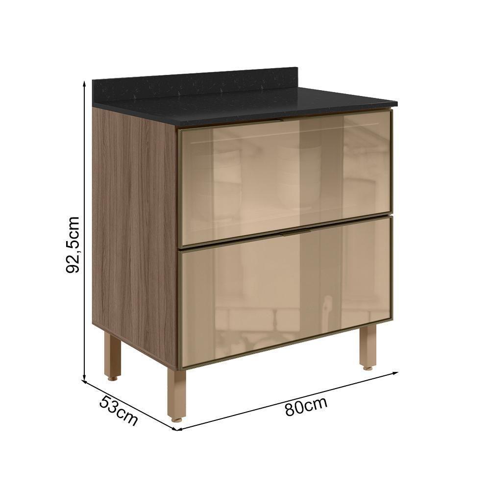 Balcao Com Tampo 2 Gavetoes Vidro 80 Cm Mdf Kali 16412 Carvalho Toq Nicioli Carvalho Toq - 3