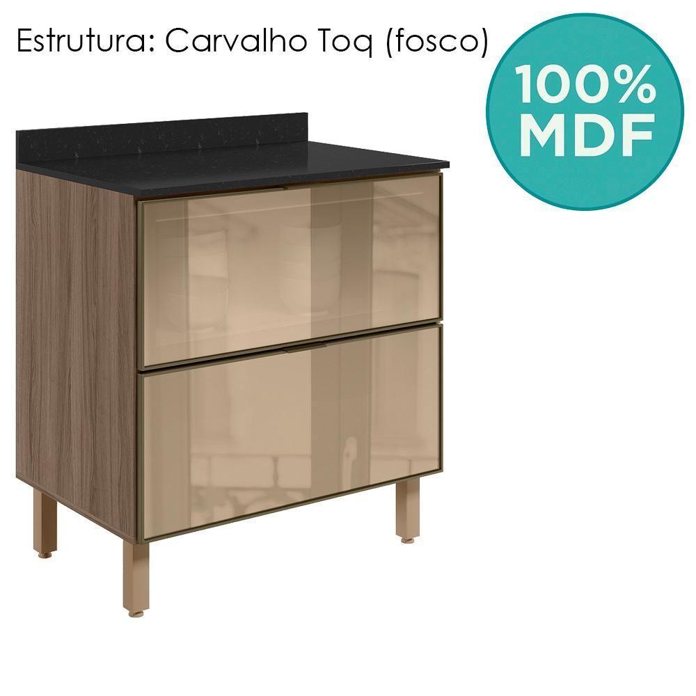 Balcao Com Tampo 2 Gavetoes Vidro 80 Cm Mdf Kali 16412 Carvalho Toq Nicioli Carvalho Toq - 4