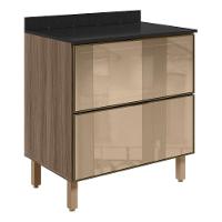 Balcao Com Tampo 2 Gavetoes Vidro 80 Cm Mdf Kali 16412 Carvalho Toq Nicioli Carvalho Toq - 1