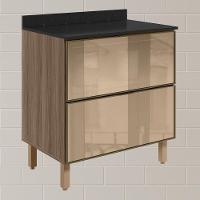 Balcao Com Tampo 2 Gavetoes Vidro 80 Cm Mdf Kali 16412 Carvalho Toq Nicioli Carvalho Toq - 2