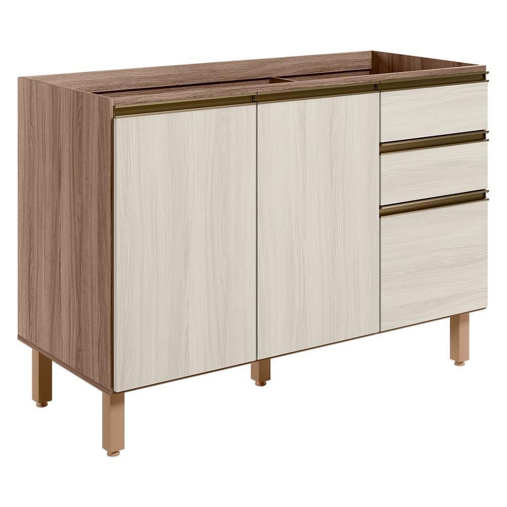 Balcao Para Pia 2p 3g 120cm Mdf Kali 16417 Carvalho Toq Bianco Toq Nicioli Carvalho Toq Bianco Toq - 1