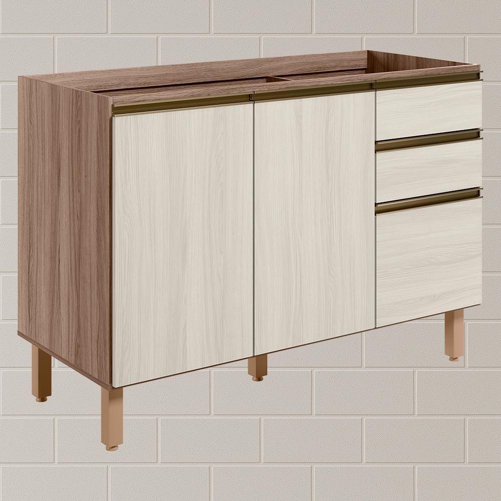 Balcao Para Pia 2p 3g 120cm Mdf Kali 16417 Carvalho Toq Bianco Toq Nicioli Carvalho Toq Bianco Toq - 2