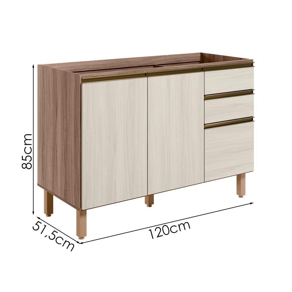 Balcao Para Pia 2p 3g 120cm Mdf Kali 16417 Carvalho Toq Bianco Toq Nicioli Carvalho Toq Bianco Toq - 3