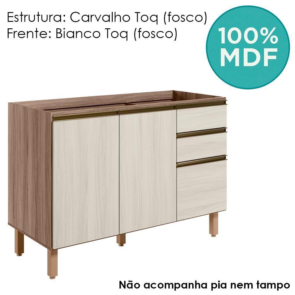 Balcao Para Pia 2p 3g 120cm Mdf Kali 16417 Carvalho Toq Bianco Toq Nicioli Carvalho Toq Bianco Toq - 4