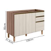 Balcao Para Pia 2p 3g 120cm Mdf Kali 16417 Carvalho Toq Bianco Toq Nicioli Carvalho Toq Bianco Toq - 3