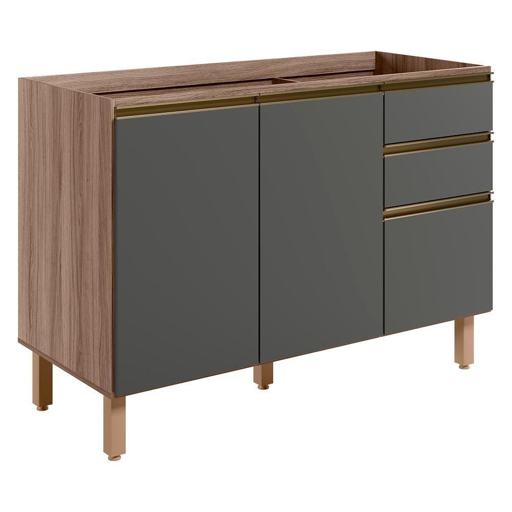 Balcao Para Pia 2p 3g 120cm Mdf Kali 16417 Carvalho Toq Chumbo Nicioli Carvalho Toq Chumbo - 1