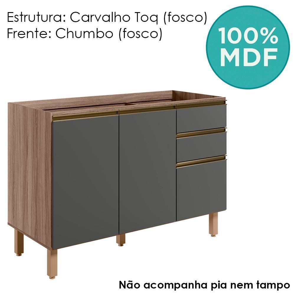 Balcao Para Pia 2p 3g 120cm Mdf Kali 16417 Carvalho Toq Chumbo Nicioli Carvalho Toq Chumbo - 4