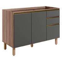 Balcao Para Pia 2p 3g 120cm Mdf Kali 16417 Carvalho Toq Chumbo Nicioli Carvalho Toq Chumbo - 1