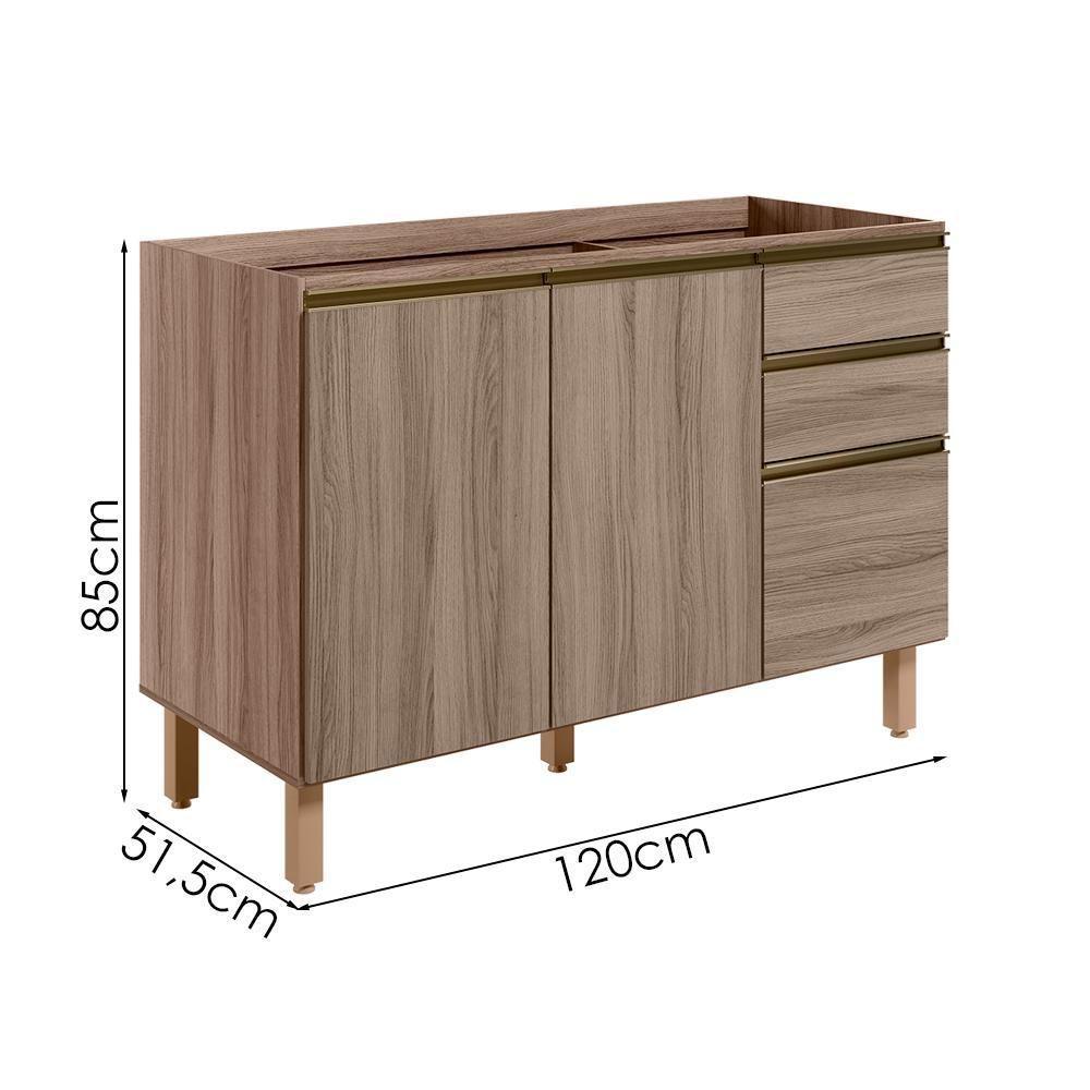 Balcao Para Pia 2p 3g 120cm Mdf Kali 16417 Carvalho Toq Carvalho Toq Nicioli Carvalho Toq Carvalho Toq - 3