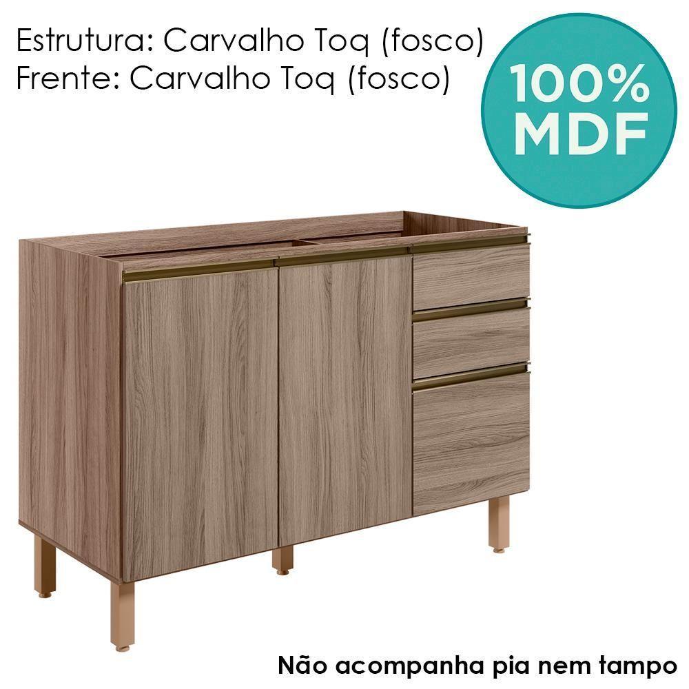 Balcao Para Pia 2p 3g 120cm Mdf Kali 16417 Carvalho Toq Carvalho Toq Nicioli Carvalho Toq Carvalho Toq - 4