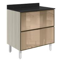 Balcao Com Tampo 2 Gavetoes Vidro 80 Cm Mdf Kali 16412 Bianco Toq Nicioli Bianco Toq - 1