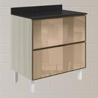 Balcao Com Tampo 2 Gavetoes Vidro 80 Cm Mdf Kali 16412 Bianco Toq Nicioli Bianco Toq - 2