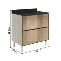 Balcao Com Tampo 2 Gavetoes Vidro 80 Cm Mdf Kali 16412 Bianco Toq Nicioli Bianco Toq - 3