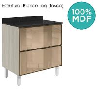 Balcao Com Tampo 2 Gavetoes Vidro 80 Cm Mdf Kali 16412 Bianco Toq Nicioli Bianco Toq