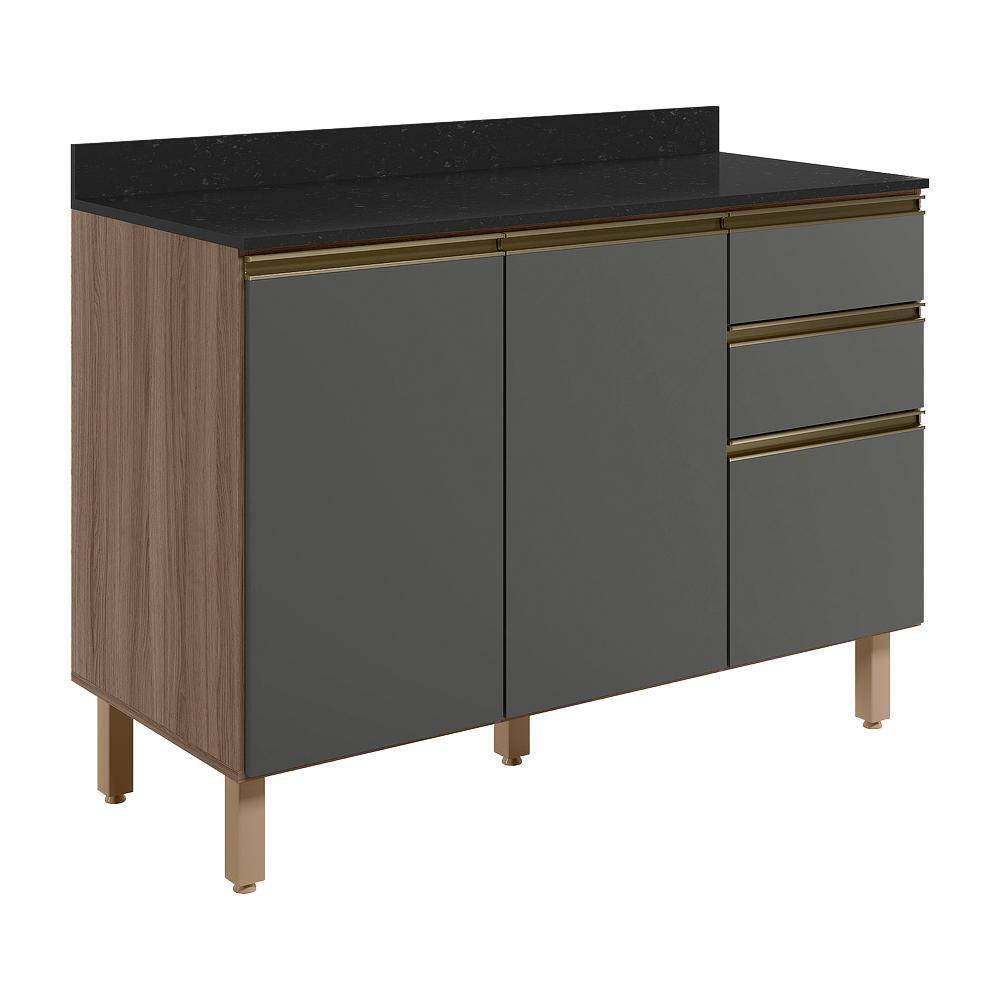 Balcao Com Tampo 2p 3g 120cm Mdf Kali 16417 Carvalho Toq Chumbo Nicioli Carvalho Toq Chumbo - 1