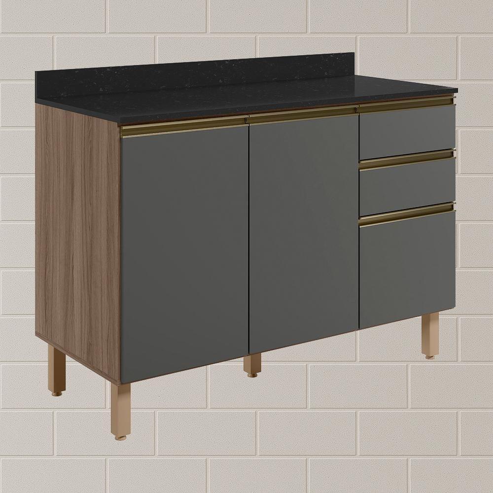 Balcao Com Tampo 2p 3g 120cm Mdf Kali 16417 Carvalho Toq Chumbo Nicioli Carvalho Toq Chumbo - 2