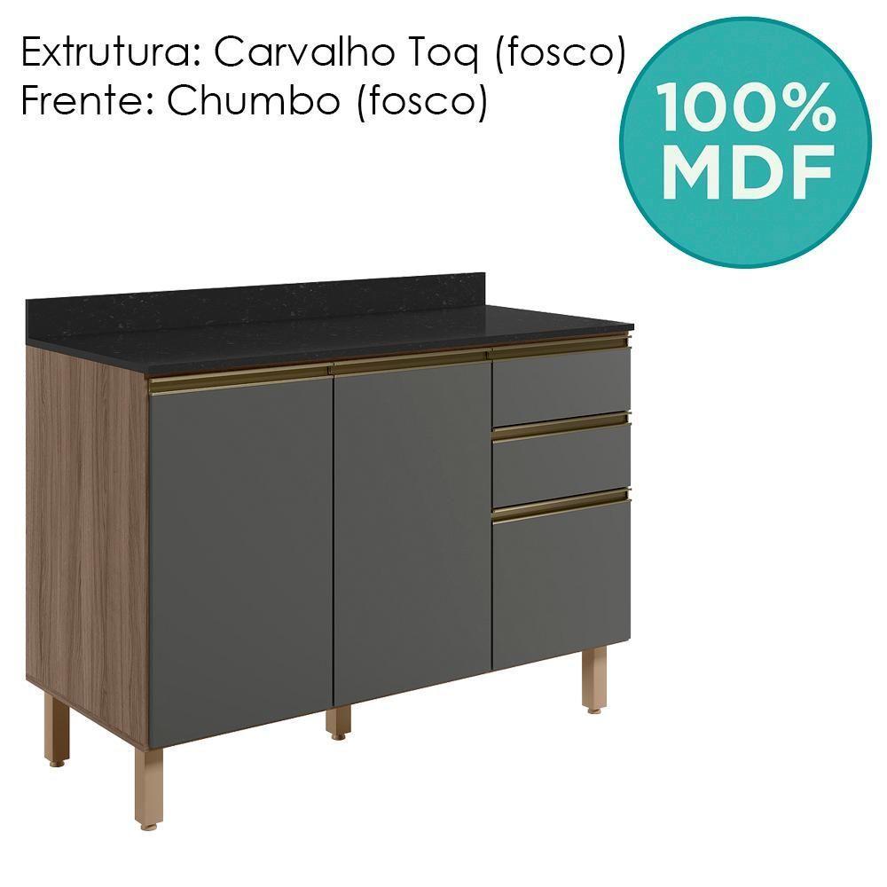 Balcao Com Tampo 2p 3g 120cm Mdf Kali 16417 Carvalho Toq Chumbo Nicioli Carvalho Toq Chumbo - 4