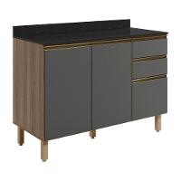 Balcao Com Tampo 2p 3g 120cm Mdf Kali 16417 Carvalho Toq Chumbo Nicioli Carvalho Toq Chumbo - 1