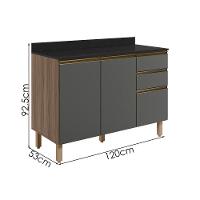 Balcao Com Tampo 2p 3g 120cm Mdf Kali 16417 Carvalho Toq Chumbo Nicioli Carvalho Toq Chumbo - 3