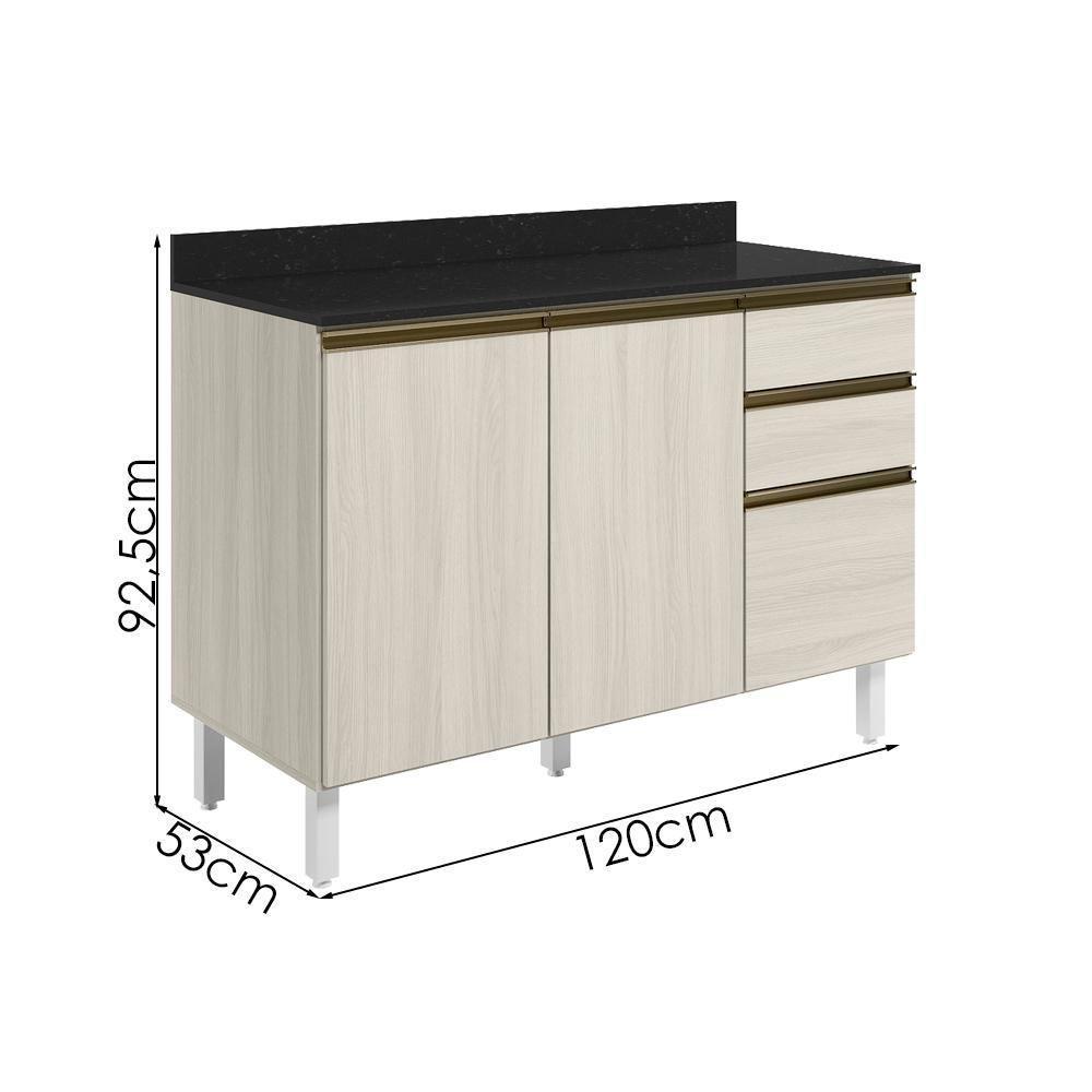 Balcao Com Tampo 2p 3g 120cm Mdf Kali 16417 Bianco Toq Bianco Toq Nicioli Bianco Toq Bianco Toq - 3