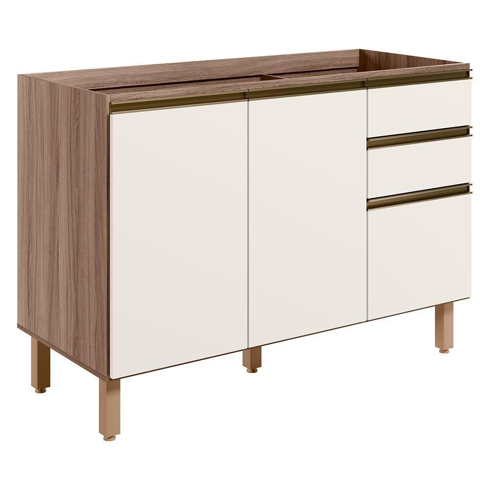 Balcao Para Pia 2p 3g 120cm Mdf Kali 16417 Carvalho Toq Off White Cetim Nicioli Carvalho Toq Off White Cetim - 1