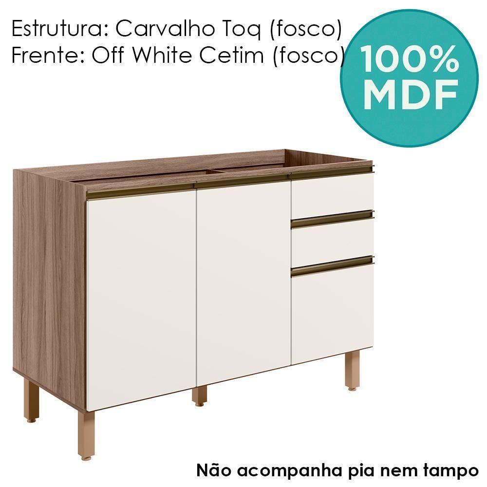 Balcao Para Pia 2p 3g 120cm Mdf Kali 16417 Carvalho Toq Off White Cetim Nicioli Carvalho Toq Off White Cetim - 2