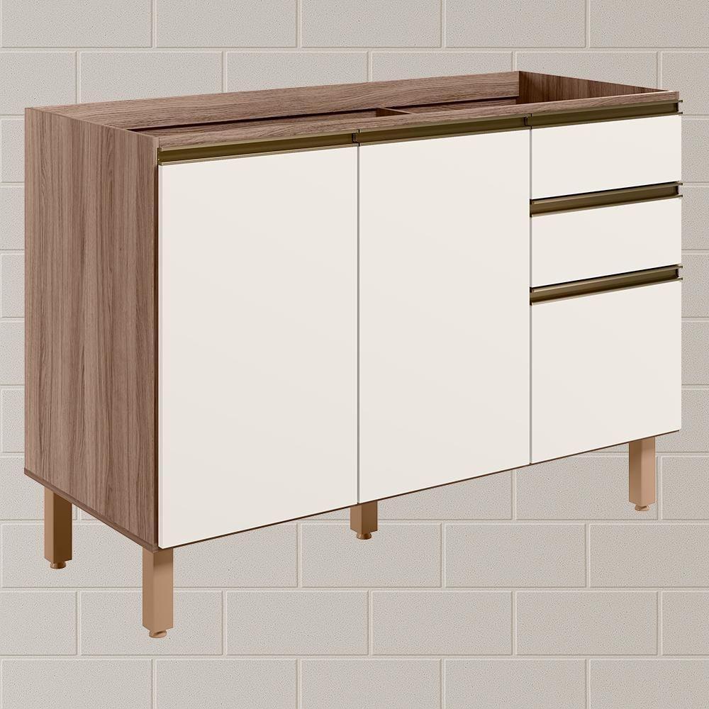 Balcao Para Pia 2p 3g 120cm Mdf Kali 16417 Carvalho Toq Off White Cetim Nicioli Carvalho Toq Off White Cetim - 6