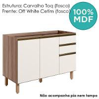 Balcao Para Pia 2p 3g 120cm Mdf Kali 16417 Carvalho Toq Off White Cetim Nicioli Carvalho Toq Off White Cetim - 2