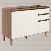 Balcao Para Pia 2p 3g 120cm Mdf Kali 16417 Carvalho Toq Off White Cetim Nicioli Carvalho Toq Off White Cetim - 6