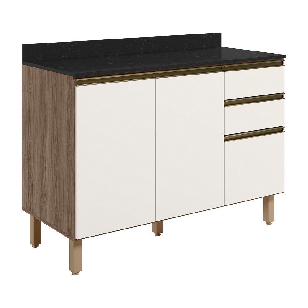 Balcao Com Tampo 2p 3g 120cm Mdf Kali 16417 Carvalho Toq Off White Cetim Nicioli Carvalho Toq Off White Cetim - 1