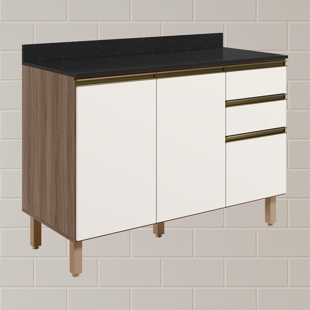 Balcao Com Tampo 2p 3g 120cm Mdf Kali 16417 Carvalho Toq Off White Cetim Nicioli Carvalho Toq Off White Cetim - 2