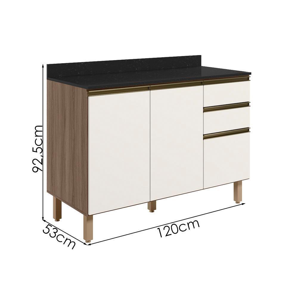 Balcao Com Tampo 2p 3g 120cm Mdf Kali 16417 Carvalho Toq Off White Cetim Nicioli Carvalho Toq Off White Cetim - 3