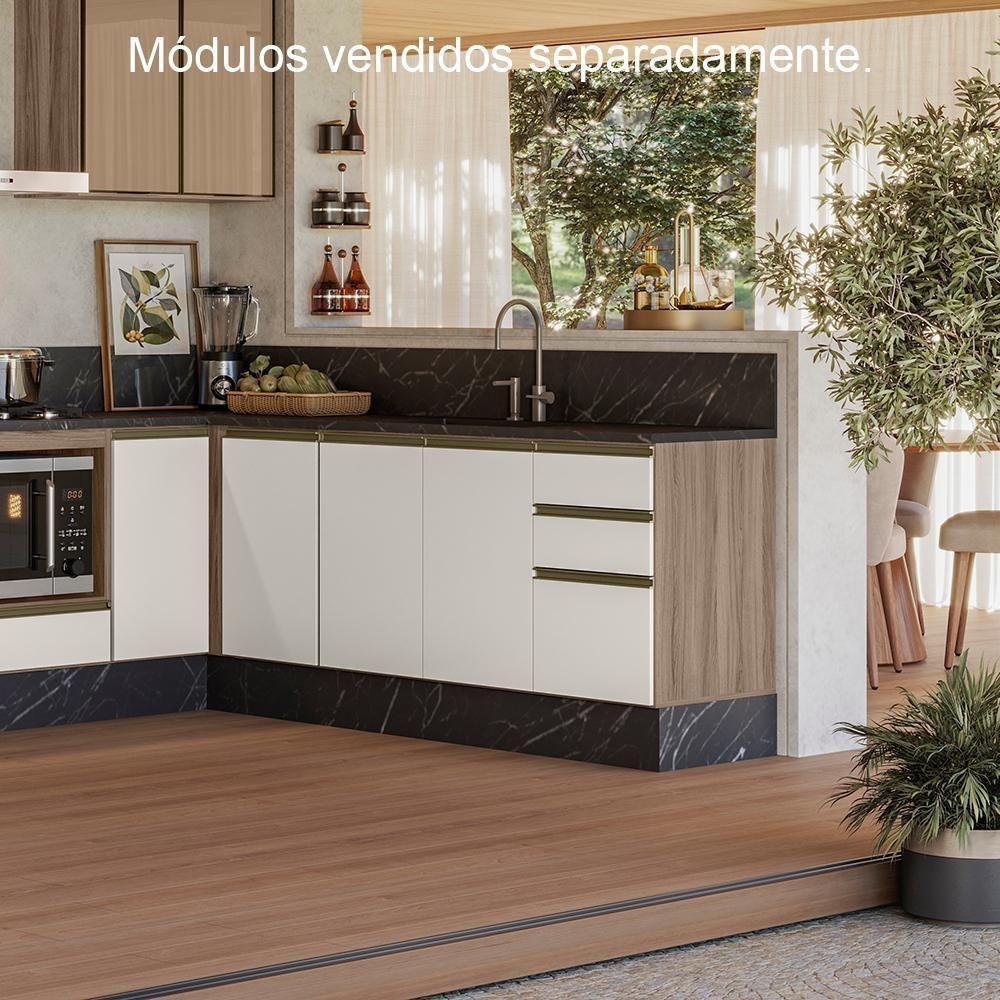 Balcao Com Tampo 2p 3g 120cm Mdf Kali 16417 Carvalho Toq Off White Cetim Nicioli Carvalho Toq Off White Cetim - 9