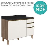 Balcao Com Tampo 2p 3g 120cm Mdf Kali 16417 Carvalho Toq Off White Cetim Nicioli Carvalho Toq Off White Cetim