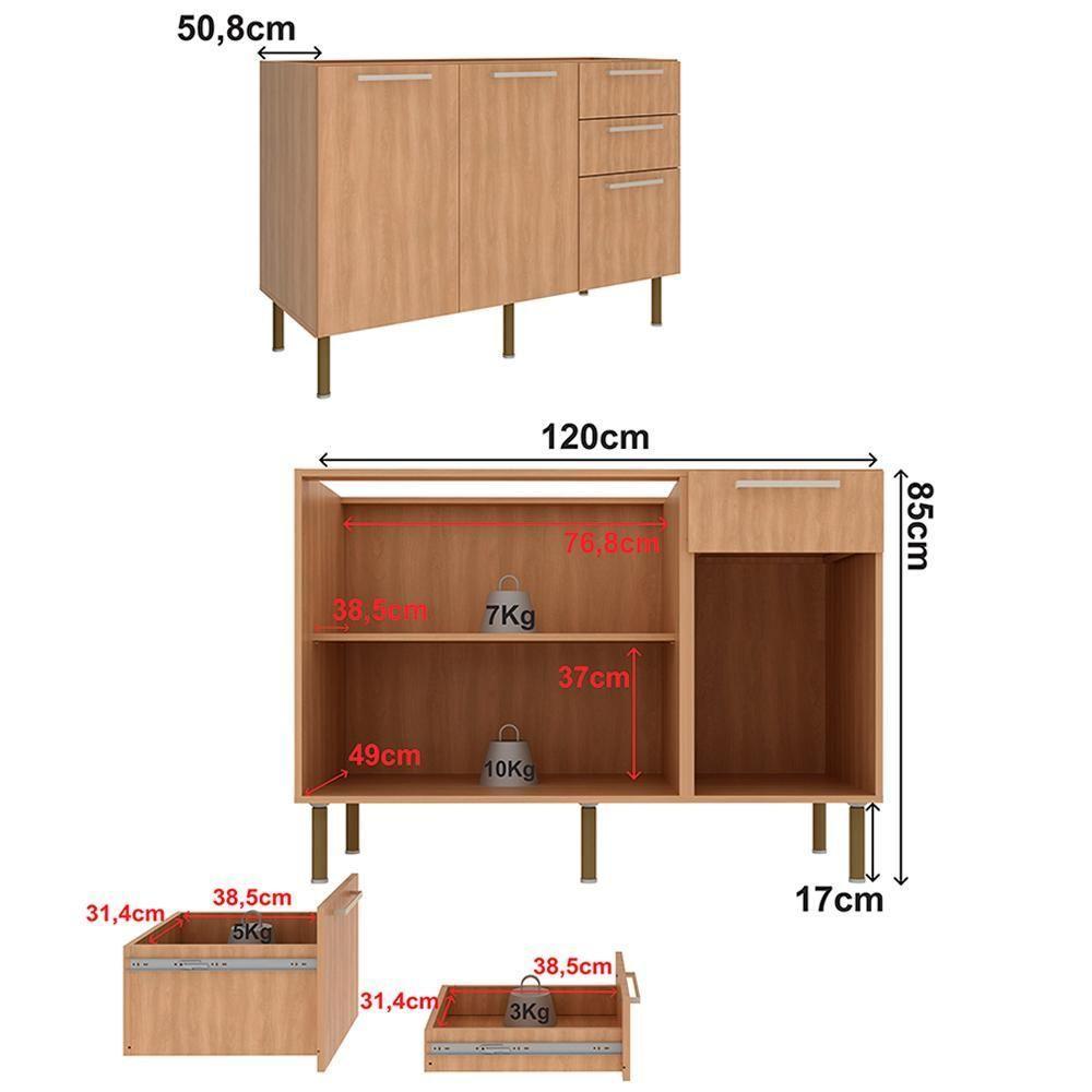 Balcao Com Tampo 120 Cm Mdp 2p 3g Marmore Branco Freijo Tecno Mobili Marmore Branco Freijo - 4