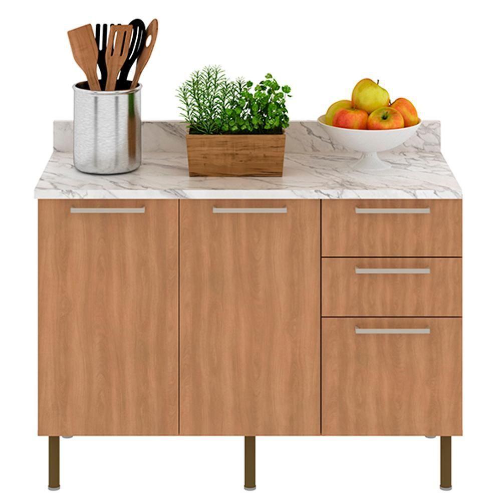 Balcao Com Tampo 120 Cm Mdp 2p 3g Marmore Branco Freijo Tecno Mobili Marmore Branco Freijo - 5