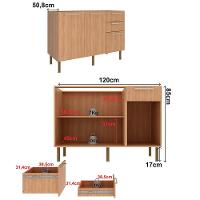 Balcao Com Tampo 120 Cm Mdp 2p 3g Marmore Branco Freijo Tecno Mobili Marmore Branco Freijo